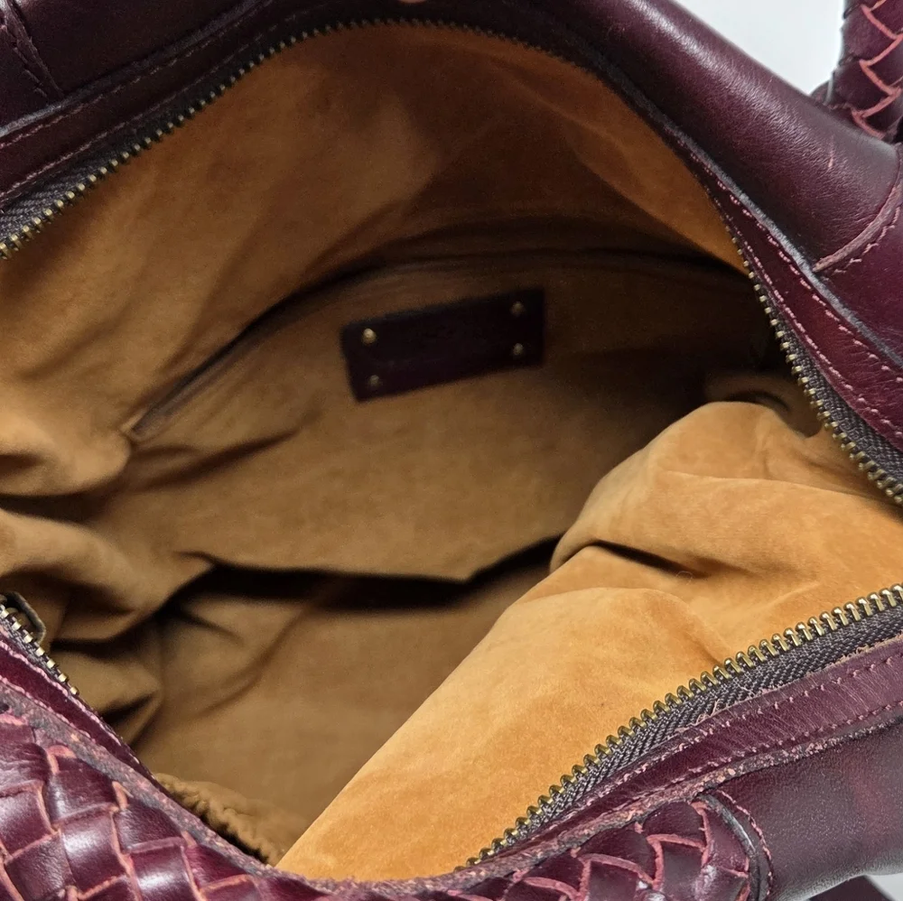 Patricia Nash Paloma Burgundy Patchwork Woven Leather Satchel Detachable Strap